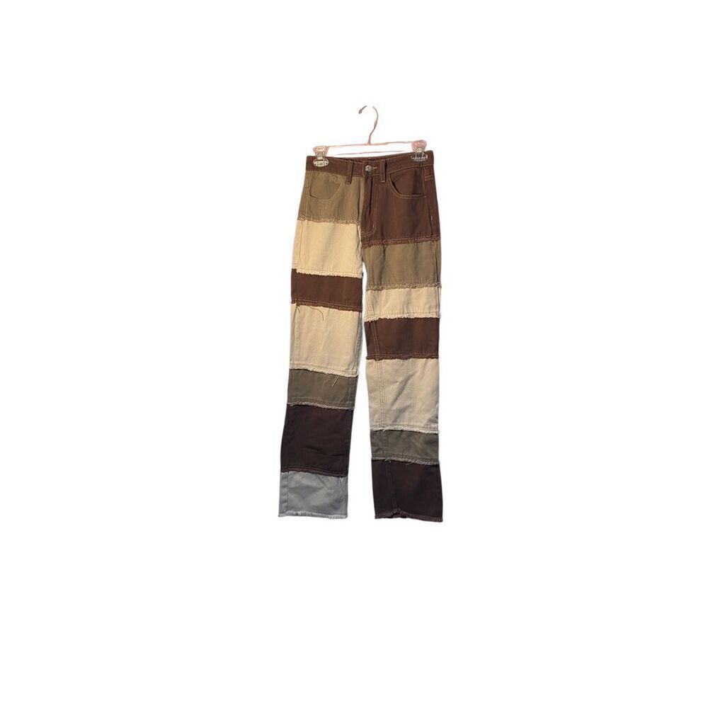 Shein women’s color, black patchwork, straight leg jeans size XS
